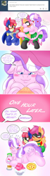 Size: 1764x6214 | Tagged: safe, artist:blackbewhite2k7, apple bloom, diamond tiara, scootaloo, angry, ask, batgirl, blushing, chubby, chubby diamond, comic, diamond buttiara, eating, fat, female, food, huge butt, innuendo, jealous, lesbian, plot, ponies eating meat, pov, robin, scootiara, shipping, the ass was fat, this will end in weight gain, tumblr