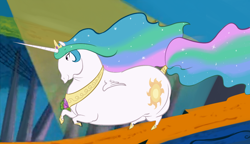 Size: 1400x806 | Tagged: safe, artist:php27, princess celestia, alicorn, horse, pony, chubby, chubbylestia, classic, crossover, fat, looney tunes, princess celestia is a horse, solo, what's opera doc