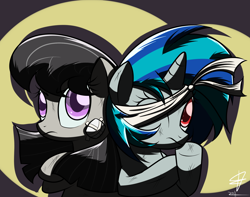 Size: 1900x1500 | Tagged: safe, artist:mister-markers, dj pon-3, octavia melody, vinyl scratch, earth pony, pony, unicorn, bandage, duo, duo female, female, mare