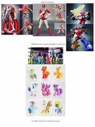 Size: 1732x2322 | Tagged: safe, applejack, big macintosh, dj pon-3, gilda, granny smith, nightmare moon, princess cadance, princess celestia, rainbow dash, shining armor, surprise, twilight sparkle, vinyl scratch, zecora, earth pony, griffon, pony, unicorn, zebra, g1, daizyujin, digimon, digimon tamers, dukemon, figure, fixed, gallantmon, irl, jetman, male, megazord, photo, power rangers, princess, redhawk, stallion, super sentai, toy, wonderbolts