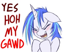 Size: 1280x1024 | Tagged: safe, artist:swaetshrit, dj pon-3, vinyl scratch, pony, unicorn, blushing, excited, eyes closed, female, floppy ears, mare, scary monsters and nice sprites, solo, yes