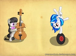 Size: 4700x3500 | Tagged: safe, artist:overlord103, dj pon-3, octavia melody, vinyl scratch, earth pony, pony, unicorn, cello, cute, duo, female, filly, foal, mare, musical instrument