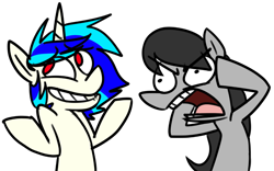 Size: 890x554 | Tagged: safe, artist:ghost, dj pon-3, octavia melody, vinyl scratch, earth pony, pony, unicorn, yelling