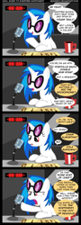 Size: 900x2513 | Tagged: dead source, safe, artist:veggie55, dj pon-3, vinyl scratch, oc, pony, unicorn, comic, female, mare, mic the microphone