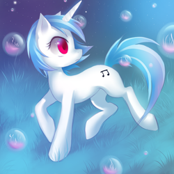 Size: 2222x2222 | Tagged: safe, artist:jacky-bunny, dj pon-3, vinyl scratch, pony, unicorn, bubble, high res, solo