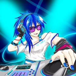 Size: 3543x3543 | Tagged: safe, artist:everinn, dj pon-3, vinyl scratch, headphones, high res, humanized, solo