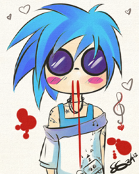 Size: 320x400 | Tagged: safe, artist:sunstice, dj pon-3, vinyl scratch, blood, humanized, nosebleed, solo