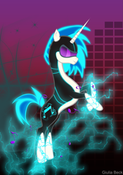 Size: 1347x1920 | Tagged: safe, artist:giuliabeck, dj pon-3, vinyl scratch, pony, unicorn, corrupted, electricity, solo