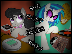 Size: 1600x1200 | Tagged: safe, artist:havikm66, dj pon-3, octavia melody, vinyl scratch, earth pony, pony, unicorn, female, gramophone, mare, role reversal