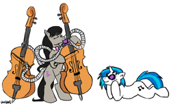 Size: 1222x742 | Tagged: safe, artist:skaleal, dj pon-3, octavia melody, vinyl scratch, earth pony, pony, unicorn, doctor octavia, doctor octopus, spider-man