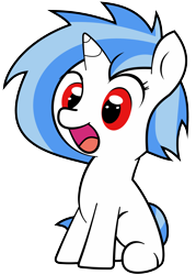 Size: 2700x3780 | Tagged: safe, artist:erockertorres, artist:valcron, dj pon-3, vinyl scratch, pony, unicorn, blank flank, female, filly, foal, high res, hooves, horn, open mouth, simple background, sitting, solo, transparent background, vector
