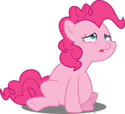 Size: 3500x3195 | Tagged: safe, artist:xebck, pinkie pie, earth pony, pony, the cutie map, chubby, chubby cheeks, fat, female, mare, nauseous, pudgy pie, sad, simple background, sitting, solo, transparent background, vector, winnie the pink