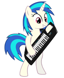 Size: 7000x8447 | Tagged: safe, artist:ninjamissendk, dj pon-3, vinyl scratch, pony, unicorn, absurd resolution, background pony, bipedal, female, hooves, horn, keyboard, keytar, mare, musical instrument, simple background, smiling, solo, teeth, transparent background, vector