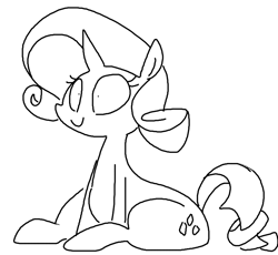 Size: 749x690 | Tagged: safe, artist:the weaver, rarity, pony, unicorn, derp, fat, monochrome, plot, rearity, simple background, sitting, smiling, solo, squishy, the ass was fat, white background