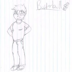 Size: 1000x1000 | Tagged: safe, artist:angelartgallery, oc, oc only, oc:butterball, blushing, chubby, fat, grumpy, humanized oc, lined paper, monochrome, moobs, sketch, solo, traditional art