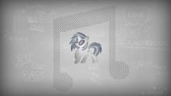 Size: 1920x1080 | Tagged: safe, artist:episkopi, dj pon-3, vinyl scratch, pony, unicorn, solo, wallpaper