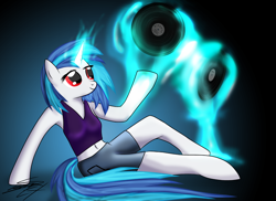 Size: 1480x1080 | Tagged: safe, artist:sierraex, dj pon-3, vinyl scratch, anthro, magic, solo