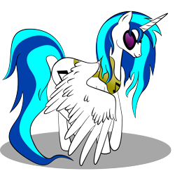 Size: 1956x1905 | Tagged: safe, artist:zomgitsalaura, dj pon-3, vinyl scratch, alicorn, pony, unicorn, alicornified, female, hooves, horn, mare, race swap, simple background, solo, spread wings, sunglasses, transparent background, vector, vinylcorn, wings