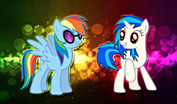 Size: 4900x2880 | Tagged: safe, artist:alanfernandoflores01, dj pon-3, rainbow dash, vinyl scratch, pegasus, pony, unicorn, female, horn, mare