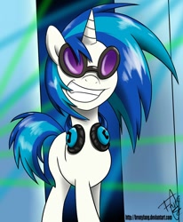 Size: 1000x1212 | Tagged: safe, artist:bronyfang, dj pon-3, vinyl scratch, pony, unicorn, female, glasses, mare, solo, two toned mane, white coat
