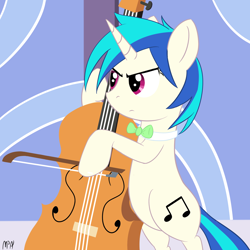 Size: 1600x1600 | Tagged: safe, artist:mostlyponyart, dj pon-3, vinyl scratch, pony, unicorn, bowtie, cello, musical instrument, role reversal, vinyl class