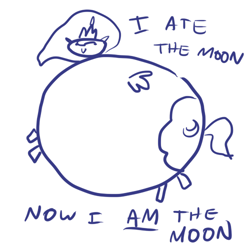 Size: 500x500 | Tagged: safe, artist:artylovr, princess luna, alicorn, pony, :>, edible heavenly object, fat, monochrome, moon, moonbutt, praise moon, smiling, solo, tangible heavenly object