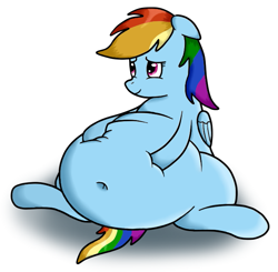 Size: 649x637 | Tagged: safe, artist:dullpoint, rainbow dash, pegasus, pony, belly, belly button, chubby, fat, floppy ears, rainblob dash, smiling, solo, tubby wubby pony waifu