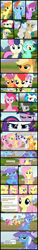 Size: 1500x10000 | Tagged: safe, artist:foxy-noxy, apple bloom, applejack, berry punch, berryshine, bon bon, carrot top, derpy hooves, dj pon-3, fluttershy, golden harvest, granny smith, lyra heartstrings, mayor mare, octavia melody, pinkie pie, rainbow dash, rarity, roseluck, scootaloo, sweetie belle, sweetie drops, trixie, twilight sparkle, vinyl scratch, earth pony, pegasus, pony, unicorn, comic, cutie mark crusaders, female, mare, stare, stare down, staring contest