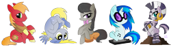 Size: 1181x326 | Tagged: safe, artist:lunardawn, big macintosh, derpy hooves, dj pon-3, octavia melody, vinyl scratch, zecora, earth pony, pony, unicorn, zebra, chibi, male, stallion