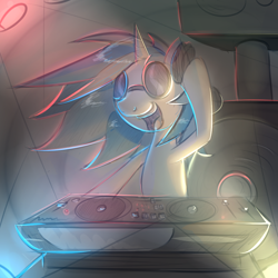 Size: 1024x1024 | Tagged: safe, artist:sirpayne, dj pon-3, vinyl scratch, pony, unicorn, ask, lights, melodies and mayhem, tumblr