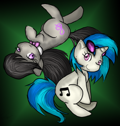 Size: 1122x1181 | Tagged: safe, artist:chiuuchiuu, dj pon-3, octavia melody, vinyl scratch, earth pony, pony, unicorn, black mane, female, gray coat, horn, mare, two toned mane, white coat