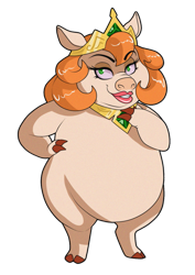 Size: 751x1063 | Tagged: safe, artist:sugarcup, princess porcina, pig, g1, my little pony 'n friends, belly, chubby, cloven hooves, crown, cute, fat, g1 to g4, generation leap, lipstick, solo