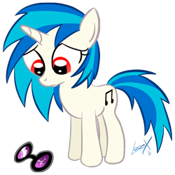 Size: 1300x1300 | Tagged: safe, artist:loomx, dj pon-3, vinyl scratch, pony, unicorn, broken, sad, sunglasses