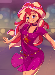 Size: 2200x3000 | Tagged: safe, artist:rockset, sunset shimmer, better together, equestria girls, spring breakdown, clothes, cute, cutie mark on clothes, dress, high res, looking at you, shimmerbetes, smiling, solo