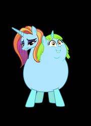 Size: 1137x1569 | Tagged: safe, artist:theunknowenone1, sassy saddles, whoa nelly, black background, chubby, conjoined, fat, fusion, happy, sad, sassy nelly, simple background, two heads, wat, we have become one, wtf