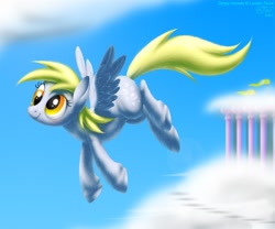 Size: 840x700 | Tagged: safe, artist:drjavi, derpy hooves, pegasus, pony, cloud, female, flying, mare, sky, solo