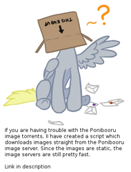 Size: 323x425 | Tagged: safe, artist:maximillianveers, derpy hooves, pegasus, pony, brony history, female, letter, mare, meta, ponibooru, question mark, simple background, sitting, solo, spread wings, text, underhoof, white background, wings