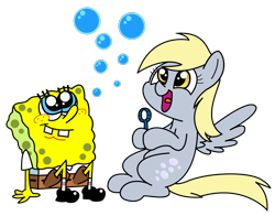 Size: 939x735 | Tagged: safe, artist:kukimao, derpy hooves, pegasus, pony, bubble, crossover, female, mare, simple background, soap bubble, spongebob squarepants, transparent background