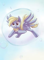 Size: 1498x2022 | Tagged: safe, artist:si1vr, derpy hooves, pegasus, pony, bubble, female, mare, muffin, solo