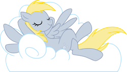 Size: 1000x566 | Tagged: safe, artist:mew, derpy hooves, pegasus, pony, cloud, crossed legs, cutie mark, eyes closed, female, hooves, hooves behind head, lying on a cloud, mare, on a cloud, on back, simple background, sleeping, smiling, solo, spread wings, transparent background, wings