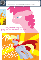 Size: 642x939 | Tagged: dead source, safe, artist:cartoonlion, derpy hooves, pinkie pie, earth pony, pegasus, pony, ask, clothes, costume, female, mare, superhero