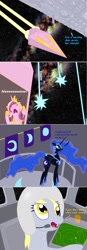 Size: 1000x2860 | Tagged: safe, artist:hakar-kerarmor, derpy hooves, nightmare moon, princess cadance, alicorn, pegasus, pony, crossover, female, i just don't know what went wrong, mare, spaceballs the tag, spaceship