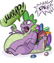 Size: 654x762 | Tagged: safe, artist:chubbyjam, spike, dragon, belly, bhm, big belly, burp, eating, fat, gem