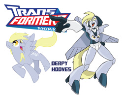 Size: 900x695 | Tagged: safe, artist:inspectornills, derpy hooves, pegasus, pony, robot, crossover, female, mare, simple background, transformares, transformers, transformers animated, white background