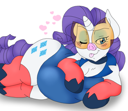 Size: 2299x2007 | Tagged: safe, artist:blackbewhite2k7, rarity, pony, unicorn, belly, big belly, chubby, costume swap, fat, huge butt, large butt, on side, pig nose, raritubby, solo, the capitalist piglette, tongue out