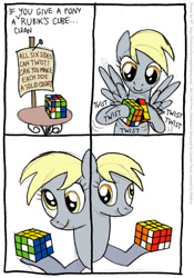 Size: 555x792 | Tagged: safe, artist:kturtle, derpy hooves, pegasus, pony, comic, female, mare, rubik's cube, smiling, solo, when you see it