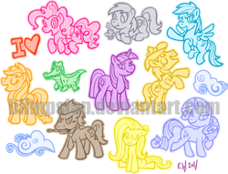 Size: 499x381 | Tagged: artist needed, safe, applejack, braeburn, derpy hooves, doctor whooves, fluttershy, gummy, pinkie pie, rainbow dash, rarity, twilight sparkle, earth pony, pegasus, pony, unicorn, female, male, mare, obtrusive watermark, stallion, watermark