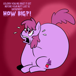 Size: 576x576 | Tagged: safe, artist:goldenmercurydragon, artist:pembroke, berry punch, berryshine, berry punch replies, butt expansion, fat, growth, huge butt, impossibly large butt, jiggle, large butt