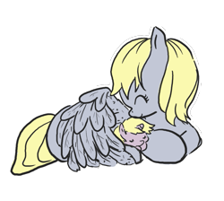 Size: 993x888 | Tagged: safe, artist:cloverminto, derpy hooves, dinky hooves, pegasus, pony, unicorn, cute, derpabetes, dinkabetes, equestria's best mother, eyes closed, female, filly, hug, mare, mother and child, mother and daughter, outline, parent and child, prone, sleeping, snuggling, wing blanket, winghug