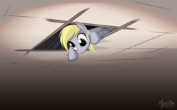 Size: 1680x1050 | Tagged: safe, artist:mysticalpha, derpy hooves, pegasus, pony, ceiling pony, female, mare, solo, wallpaper